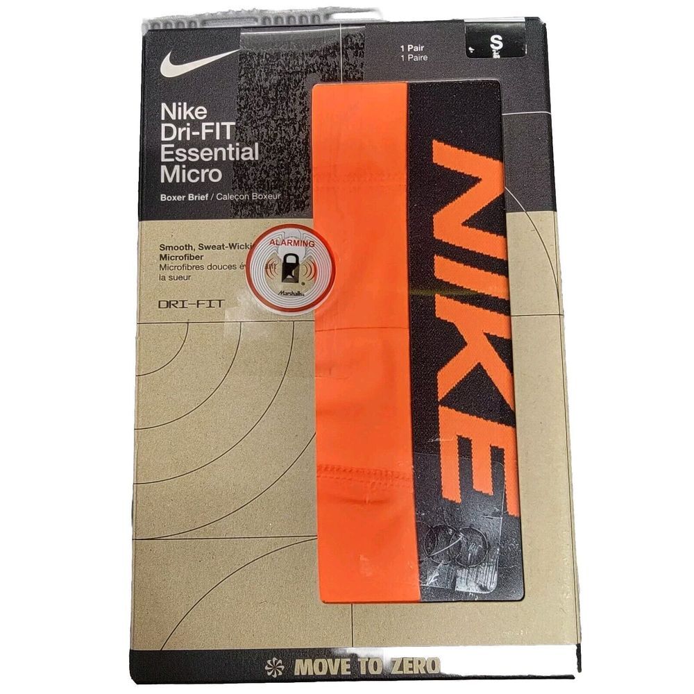 Nike Dri-Fit Essential Micro‎ Boxer Brief Men's Size Small Orange /Black 1-Pair